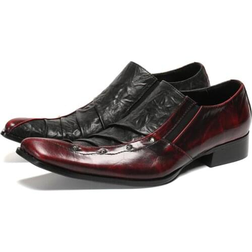 Trendy Pointed Toe Casual Men Shoes Slip On Business Dress Genuine Leather Shoes Mens Leisure Party Show Shoes Big Yards 45 46