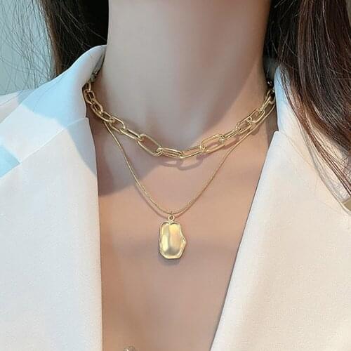 Kpop Fahion Double Layered Irregular Coin Necklaces Chunky Chain Hammered Round Disc Pendant Chokers Necklaces for Women Jewelry