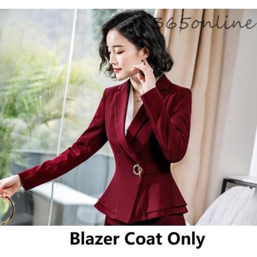 Fashion Styles Elegant Wine Long Sleeve Formal Blazers Jackets Coat Women Business Work Wear Office Professional Outwear Tops