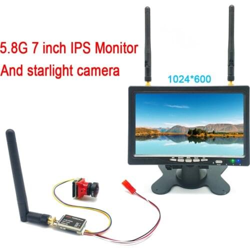 5.8G 40CH 7 inch HD IPS 1024*600 monitor with Wide Voltage 200/600mw transmitter +Starlight HDR OSD 1200TVL camera for RC Drone