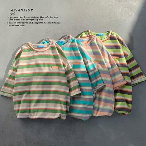 Summer Striped t-Shirt Mens Fashion Trend Harajuku Style Short-Sleeved 2021 Clothes Men Hip Hop All-Match Pullover Streetwear