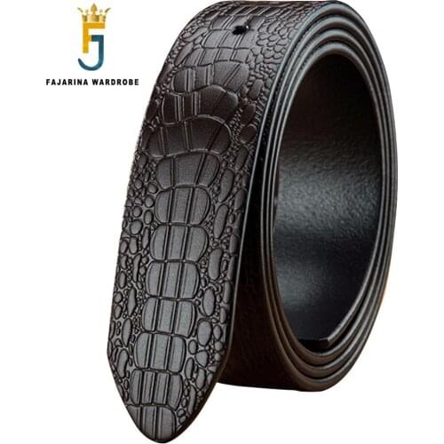 FAJARINA Quality Solid Cowhide Leather Crocodile Pattern Men Smooth & Pin Styles Belts Parties without Buckles 130cm N17FJ591-1