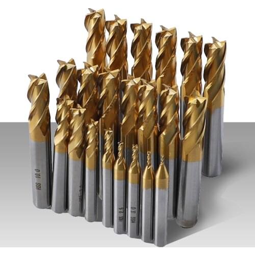 1.5-6.0mm Milling Cutter Set 7pcs/11pcs Metric 4 Flutes Titanium High Speed Steel CNC Mill for Wood Metal Milling Cutting Tools