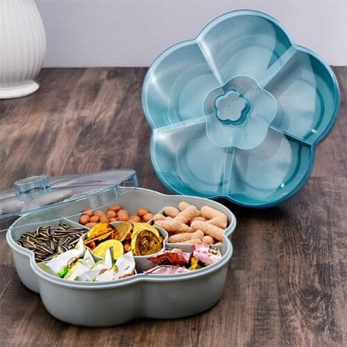 Nordic Creative Transparent Sealed Flower Shape Candy Storage Box with Lid Fruit Nuts Tray Wedding Snacks Bowl Food Container