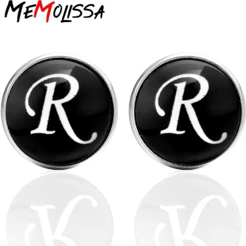 New Arrival Abotoadura Glass Cabochon Letter R fathers day Shirt fashion Luxury Cufflinks for Mens jewelry