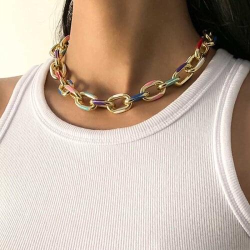 Punk Chunky Thick Aluminium Curb Chain Choker Necklace Goth Gothic Printed Short Clavicle Necklaces Collar Jewelry