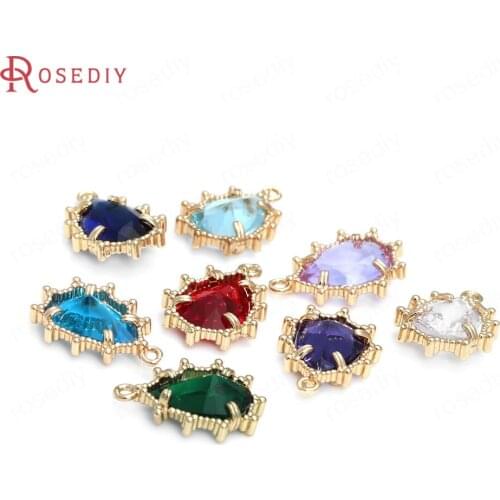 10PCS 8x12MM 24K Champagne Gold Color Brass and Glass Drop Shape Charms Pendants Jewelry Making Supplies Findings Accessories