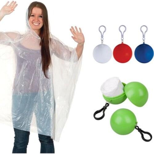 Portable Rain Coat Hooded Poncho Rainwear Keyring Ball Disposable Emergency Outwear Raincoat For Outdoor High Quality Raincoats