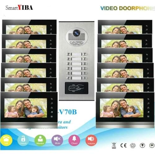 SmartYIBA 12~2 Apartment Wired Video Door Phone Intercom System 7"Inch Monitor IR Camera Video Intercom DoorPhone Doorbell Kit