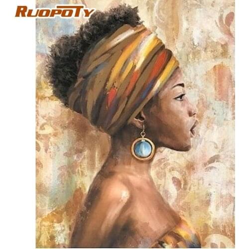RUOPOTY 60x75cm Frame Painting By Numbers For Adults Children African Woman Figure Paint By Number Home Wall Decoration Crafts