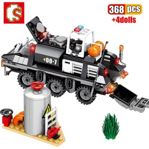 SEMBO 368Pcs Special Police Anti-chemical Armored Vehicle Building Blocks Military Weapons Assembling Toys Bricks Children Gifts