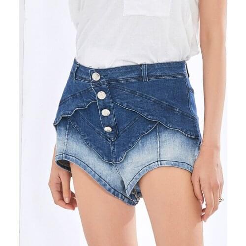Patchwork hit color shorts women high waist wide leg denim shorts women fashion new clothing 2021 tide summer