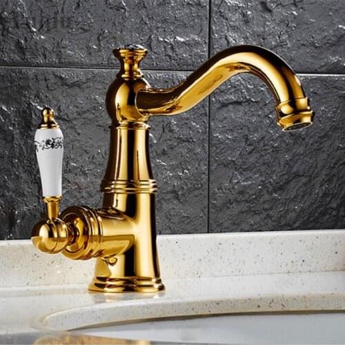 Bathroom Basin Faucet Single Lever Hot And Cold Porcelain Handle 360 Swivel Sink Faucet Water Mixer Chrome Gold Black