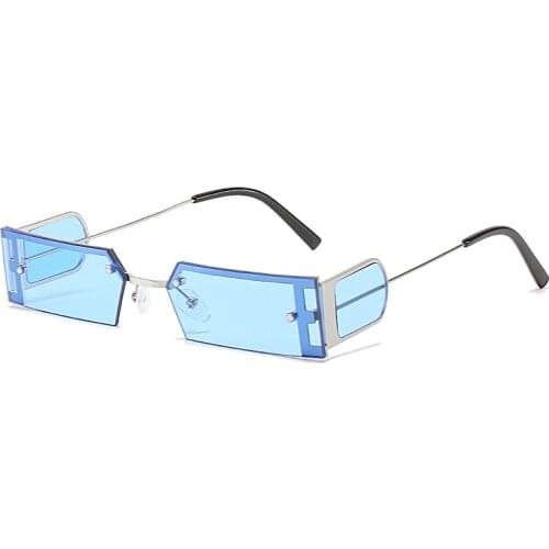 Fashion Half frame Metal Small Rectangle Sunglasses Women Vintage Clear Ocean Lens Eyewear Men Red Blue Sun Glasses Shades