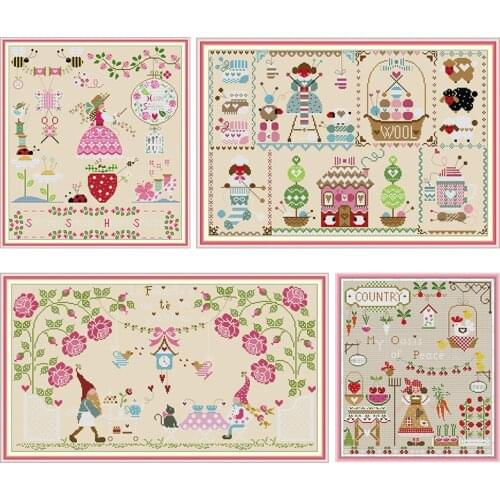 Joy Sunday Love Handmade Cross Stitch Kit Printing Counted Cross Stitch 14CT 11CT Fabric Embroidery DIY Handmade Needlework Sets