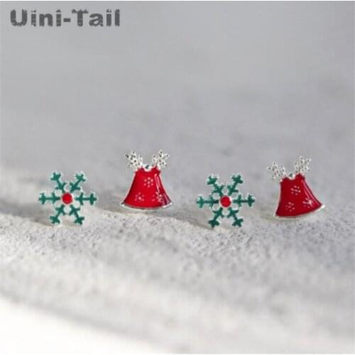Uini-Tail hot new 925 sterling silver hand-drop glaze snow bells earrings Christmas gifts cute fashion trend high quality GN459