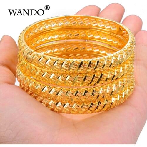 Wando 4Pcs Gold Color Wedding Bangles for Women Bride Bracelets Ethiopian/france/African/Dubai Jewelry（A:closed）(B:Open