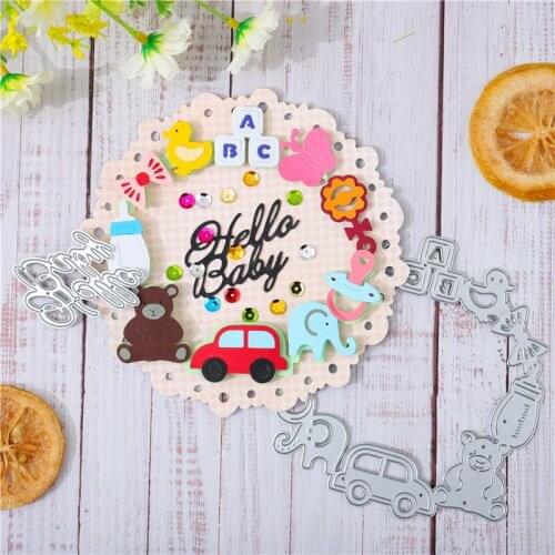 YaMinSanNiO Hello Baby Letters Car Toys Elephant Circle Metal Cutting Dies Card Making Scrapbooking Embossing Stencil Die Cuts
