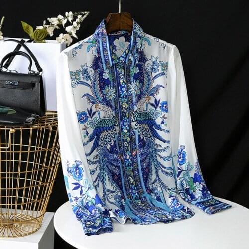 Chic Womens elegant Vintage Blouses Tops 2020 Spring Autumn High quality floral print long sleeves Shirts top C367