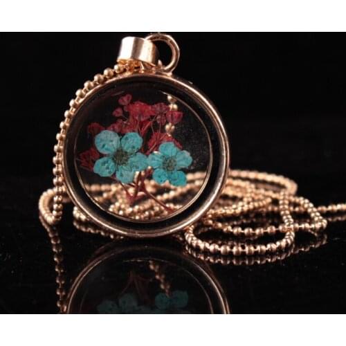 2019 Women Fashion Accessories Wholesale Handmade True Dry Flower Pendant Necklace Clear Glass Clavicle Chain Jewelry Gift