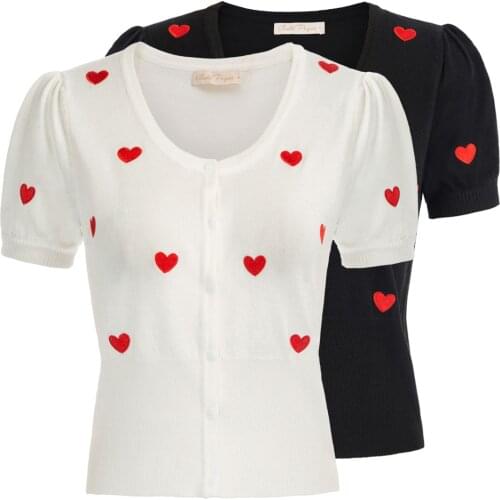 Belle Poque Women Embroided Sweater Cardigan Coats Brand Design Hart Print Short Sleeve U-Neck Cropped Knitwear Tops Female New