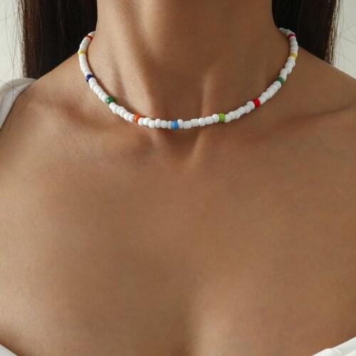 Summer Beach Colorful Seed Beads Choker Necklace for Women Simple Trendy Beaded Chain Clavicle Necklace Collar Jewelry Gift