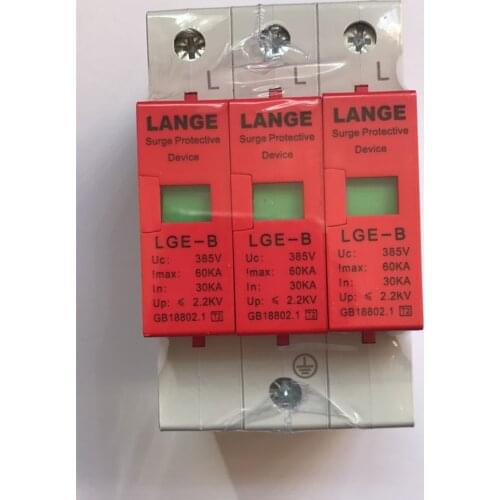1pcs 3P 30-60KA Din Rail Surge Protection Red Over Voltage Lightning Arrester Protection