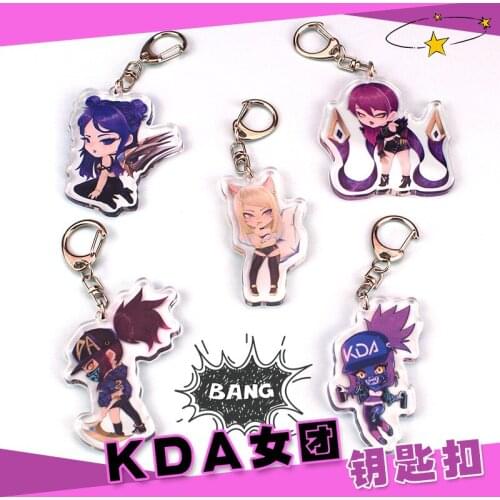 1Pc Game LOL KDA Girl Group Acrylic Keychain Akali, Ahri,Kaisa Cute Cartoon Key Chain Pendant Keyrings Cosplay Gift