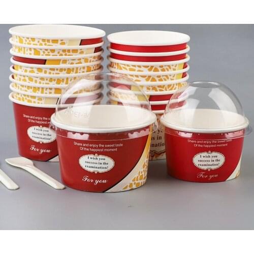 100pcs Net red 200ml round ice cream paper bowl disposable dessert boxes wedding birthday party favors cake fruit cups with lids