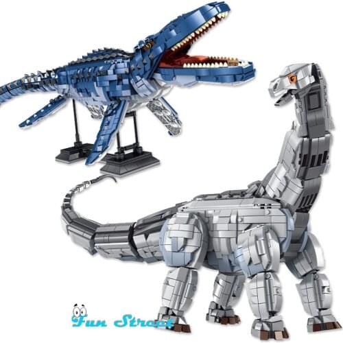 1700PCS+ Large Mosasaurus Brontosaurus Building Block 3D Dinosaur Model Bricks Collection Toys For Kid Birthday Gifts 611005