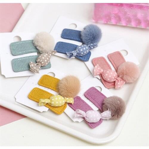 2Sets/4Pcs/Lot New Fashion BB Hair Clips For Girls Candy Pom Ball Hairpins Barrettes Kids Child Gifts Hairpins Hair Accessoires