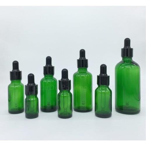 5ml,10ml,15ml,20ml,30ML,50ml,100ml green Glass Bottle With black Dropper Essential Oil Bottle,Reagent Eye Perfume bottles 100pcs