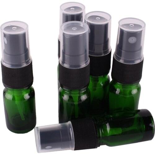 6pcs 5ml Green Glass Spray Bottle w/ Black Fine Mist Sprayer essential oil bottles empty cosmetic containers