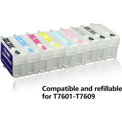9pcs Compatible T7601 T7602 7603 7604 7605 7606 7067 7068 7609 for Epson Surecolor P600 refillable cartridges empty with chip