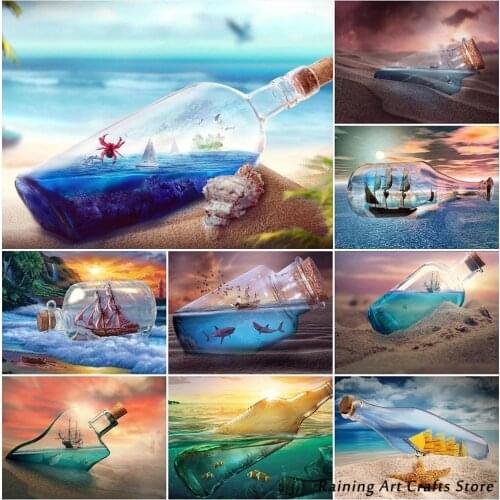 5D Diy Full Drill Diamond Painting Sunset Beach Landscape Wishing Bottle Embroidery Cross Stitch Kits Wall Home Decoration New