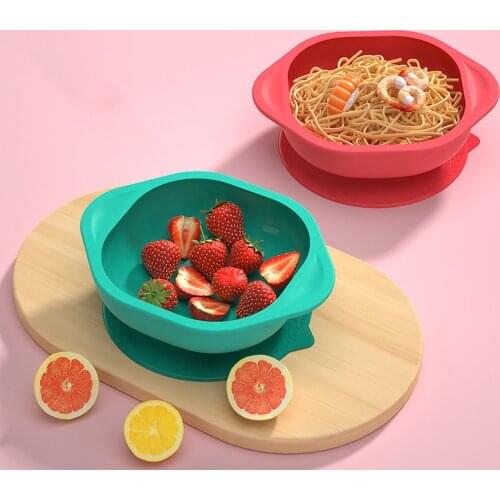 Anti-Falling Baby Sucker Feeding Bowl BPA Free Integrated Silicone Suction Kids Learning Training Eating Childrens Tableware