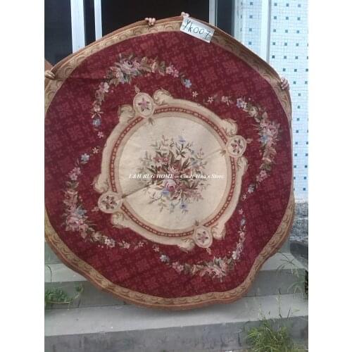 Free shipping Round 6'x6' Aubusson design Needlepoint rugs flora red roses for home decoration black field