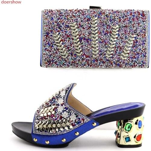 Doershow latest Ladies Italian Shoes and Bag Set Decorated with Rhinestone Sales In Women Matching Shoes and Bag Set SQV1-11