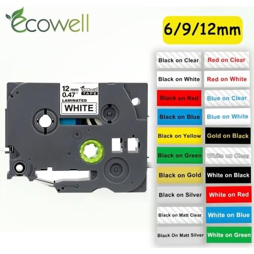 Ecowell 20Colors tze 231 tze231 tze-231 Laminated label tape 6/9/12mm P Touch Tape tz231 compatible for Brother P-touch Printer