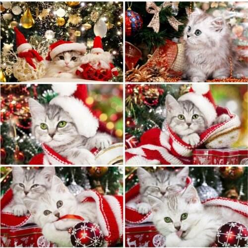 EverShine DIY Diamond Painting Christmas Picture Rhinestones Diamond Embroidery Full Square Cat Mosaic Kits Animal Home Decor