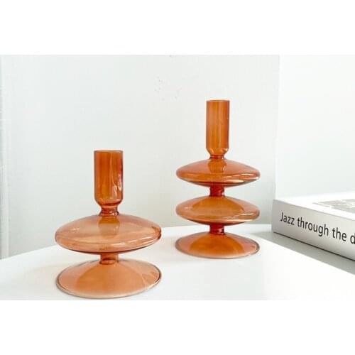Ins Brown Glass Candle Holder Cafe Home Decoration Vase Candlestick Mumluk Bougeoir Centerpieces Candelabra