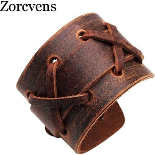 Modyle Brown Genuine Leather Bracelet Adjustable With Cross & Alloy Clasp Birthday Gift for Lover