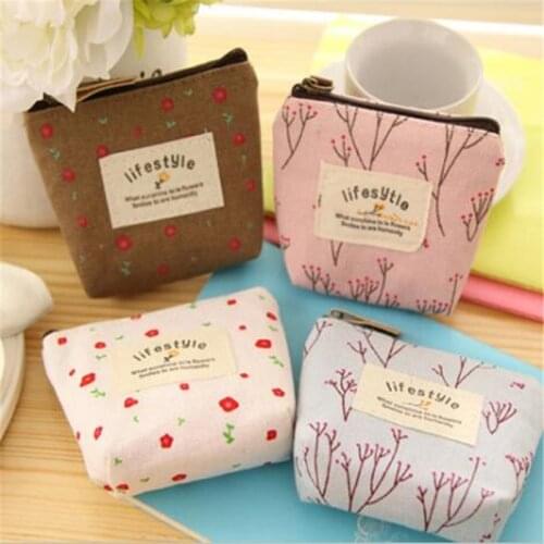 New Small Floral Canvas Purse Zip Candy Color Retro Mini Coin Change Purse Key Car Pouch Little Money Bag Lady Mini Coin Wallet