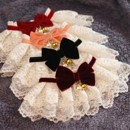 Lace Dog Cat Neckerchief Collar Vintage Scarf with Bowknot Bells Pet Bib Dog Necklace Necktie Noble Dog Wedding Accessories
