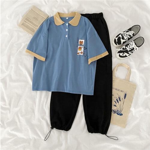 Suit Student Summer New Korean Style Loose Top T-shirt + Womens Overalls Fashion Casual Two-piece Suit