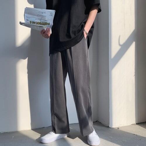 2020 Mens Fashion High Quality Wide Leg Straight Pants Black/grey Color Office Trousers Social Blazer Formal Suits Pants M-2XL