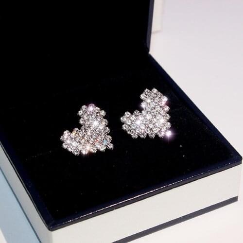 MOFLO Exquisite Sparkling Rhinestone Heart Stud Earrings Hypoallergenic Small Crystal Heart Shape Earrings