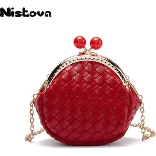 Childrens New Fashion PU Handbags Solid Color Cute Shoulder Bag Chain Messenger Bag Girls Children Mini Clip Buckle Bag