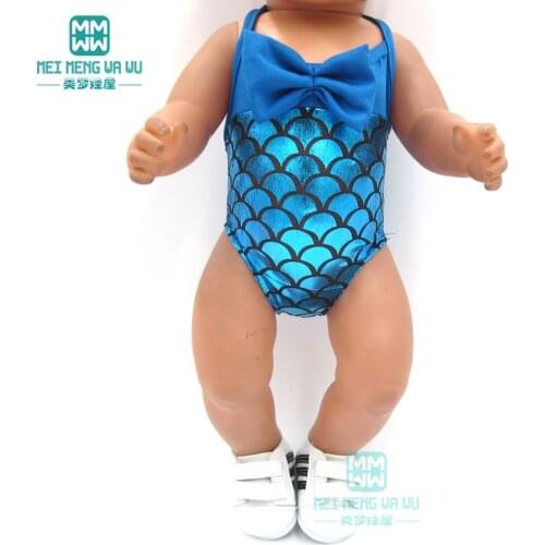 Clothes for doll fit 43cm baby new born doll and american doll blue mermaid one-piece swimsuit