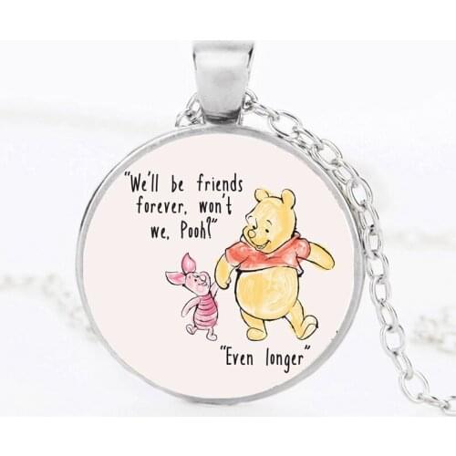 Cute Yellow Bear Round Glass Pendant Necklace Kawaii Cartoon Animal Necklaces For Women Kids Best Friends Gift Fashion Jewelry
